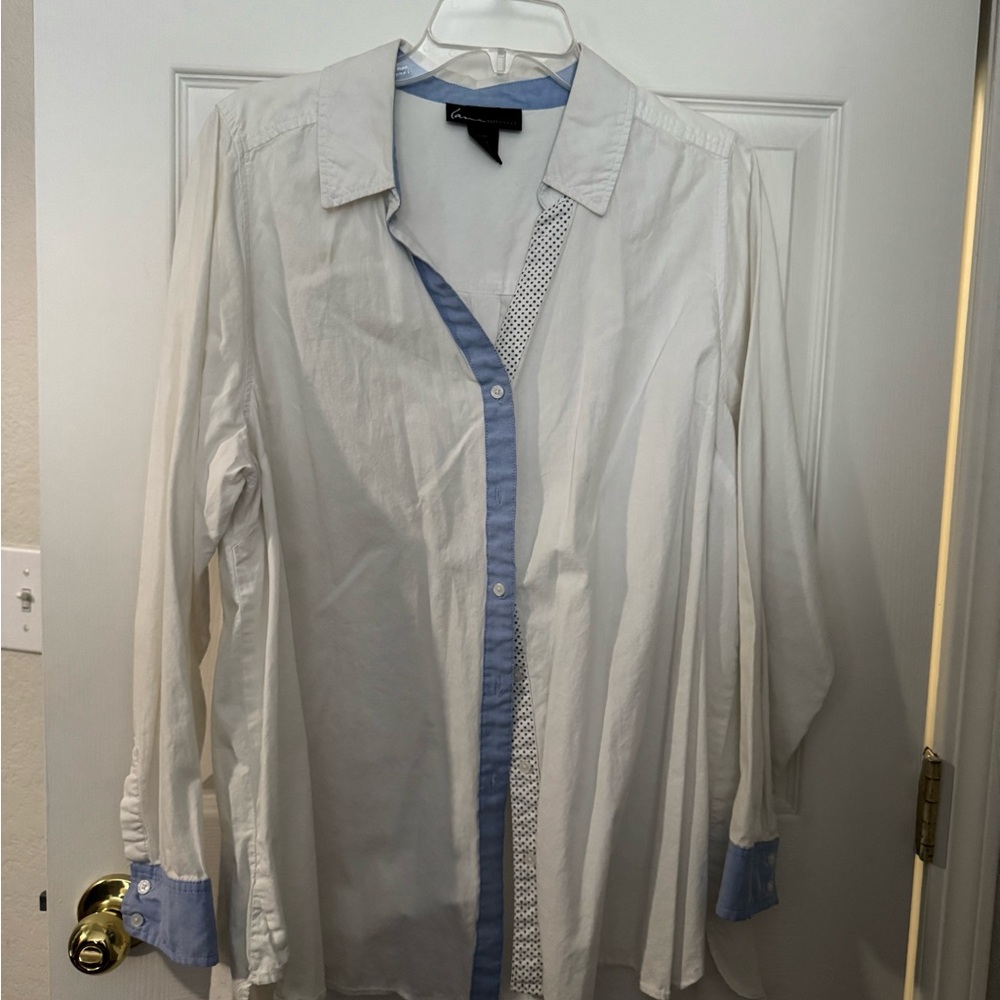 Lane Bryant White and Blue Button-Down Shirt